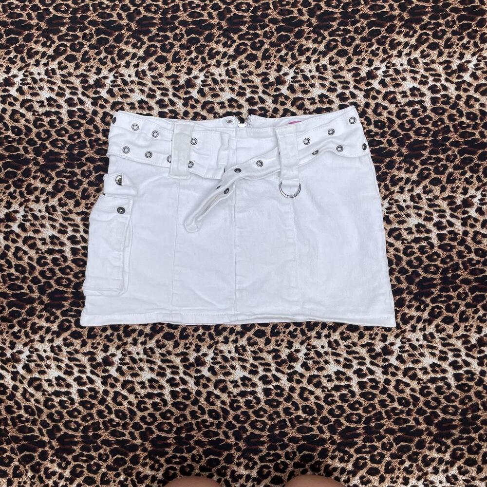 Edikted white denim mini skirt with belt